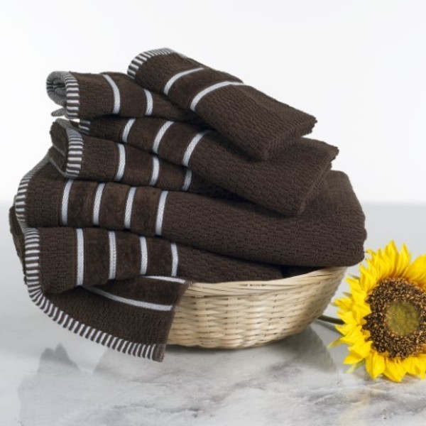 Hastings Home Combed Cotton 6 piece Set with 2 Bath Towels, 2 Hand Towels and 2 Washcloths | Chocolate Brown 334908YQN